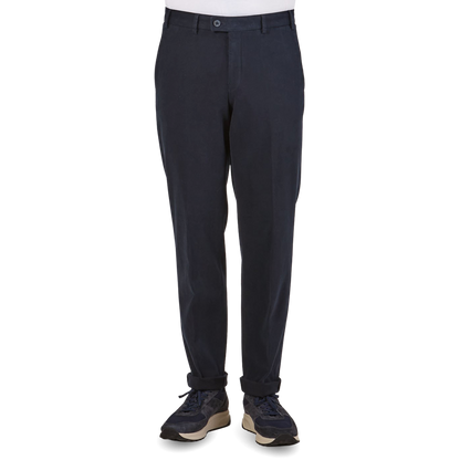Hiltl Navy Blue Cotton Stretch Regular Fit Chinos Front
