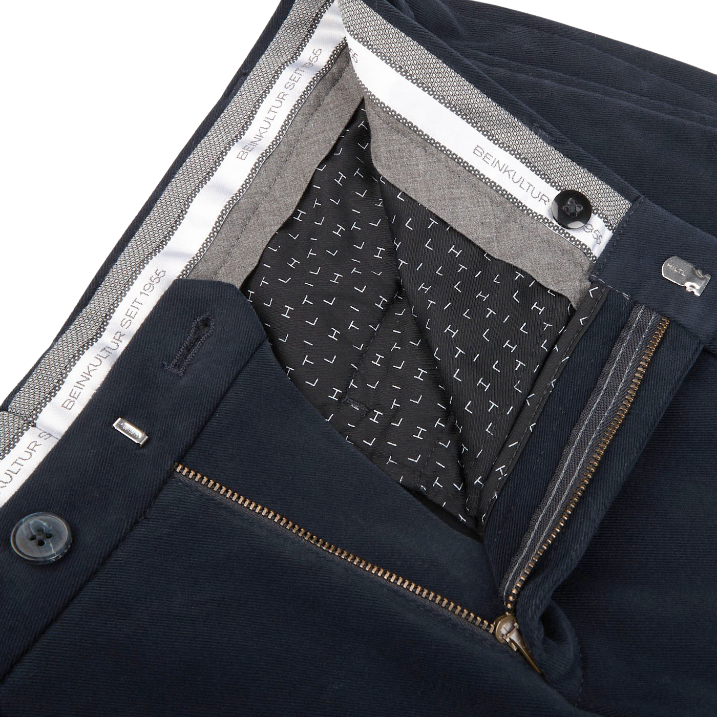 Hiltl Navy Blue Cotton Stretch Regular Fit Chinos Zipper