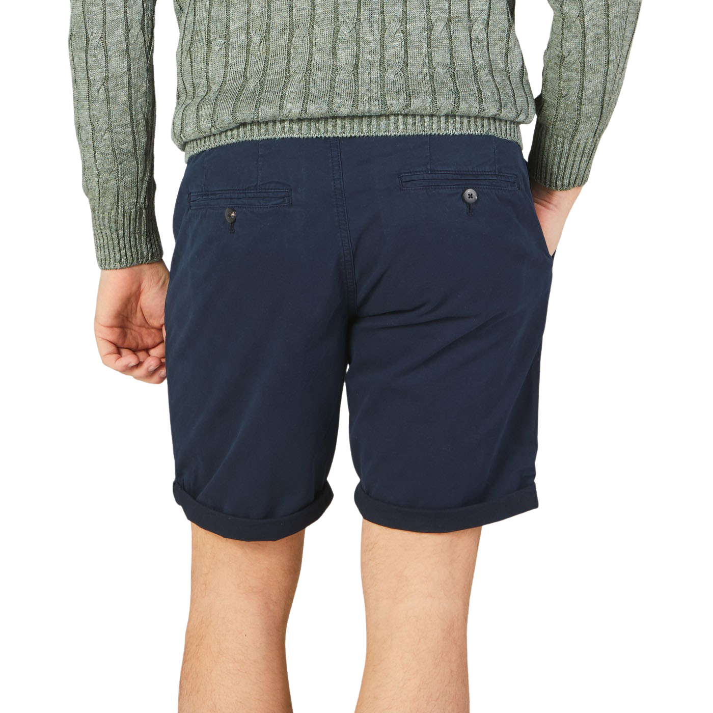 Hiltl Navy Blue Washed Cotton Stretch Shorts Back