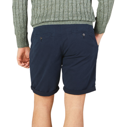 Hiltl Navy Blue Washed Cotton Stretch Shorts Back