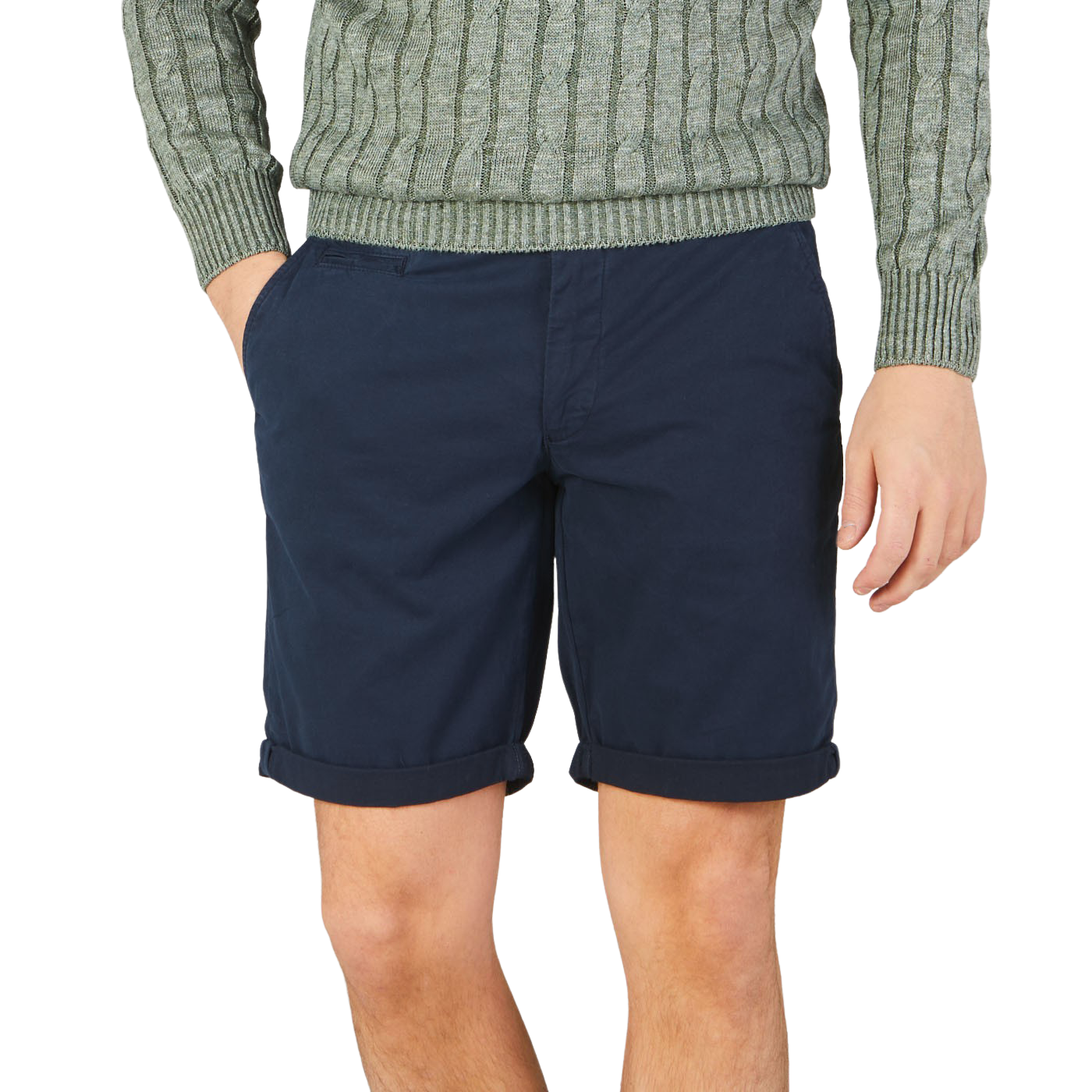 Hiltl Navy Blue Washed Cotton Stretch Shorts Front