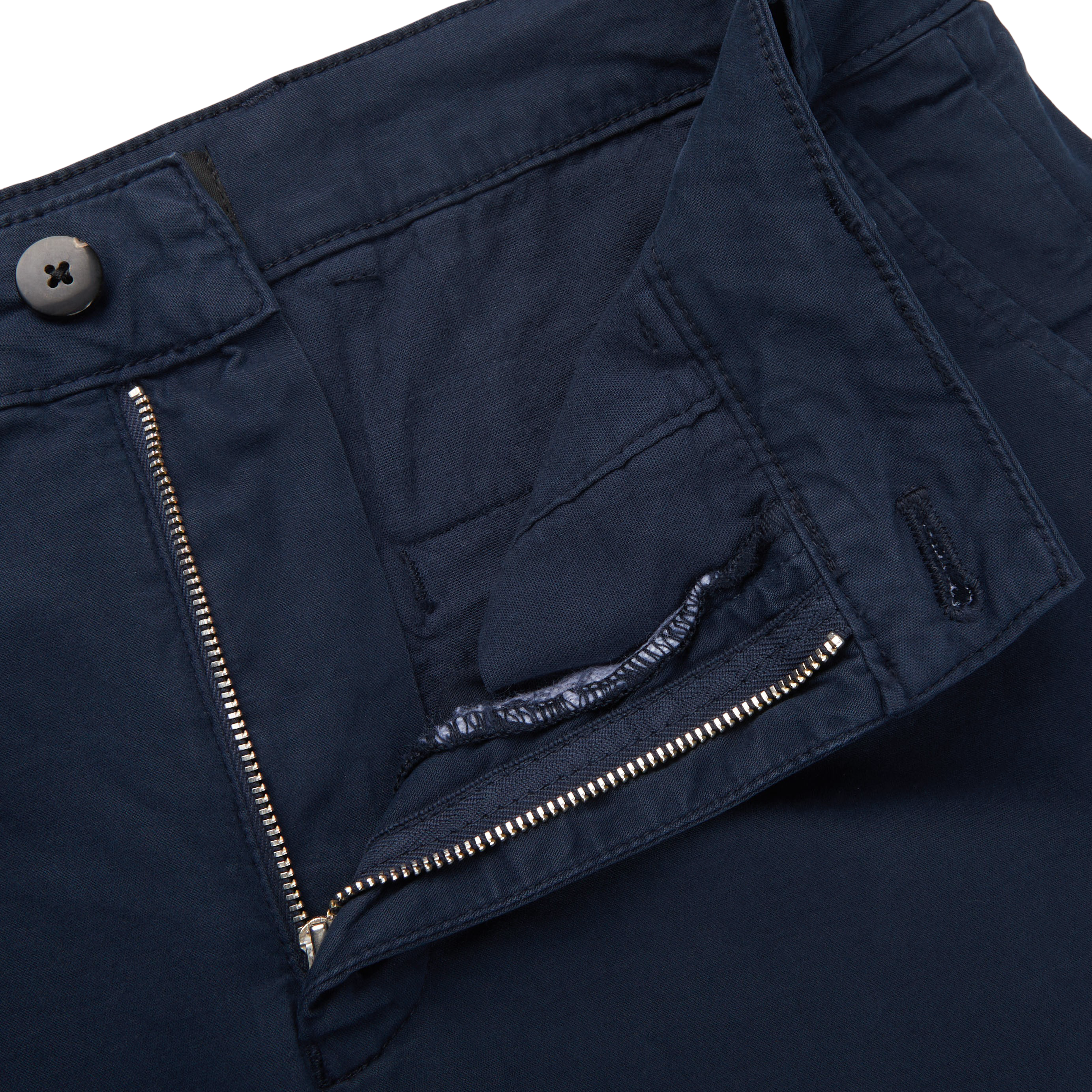 Hiltl Navy Blue Washed Cotton Stretch Shorts Zipper