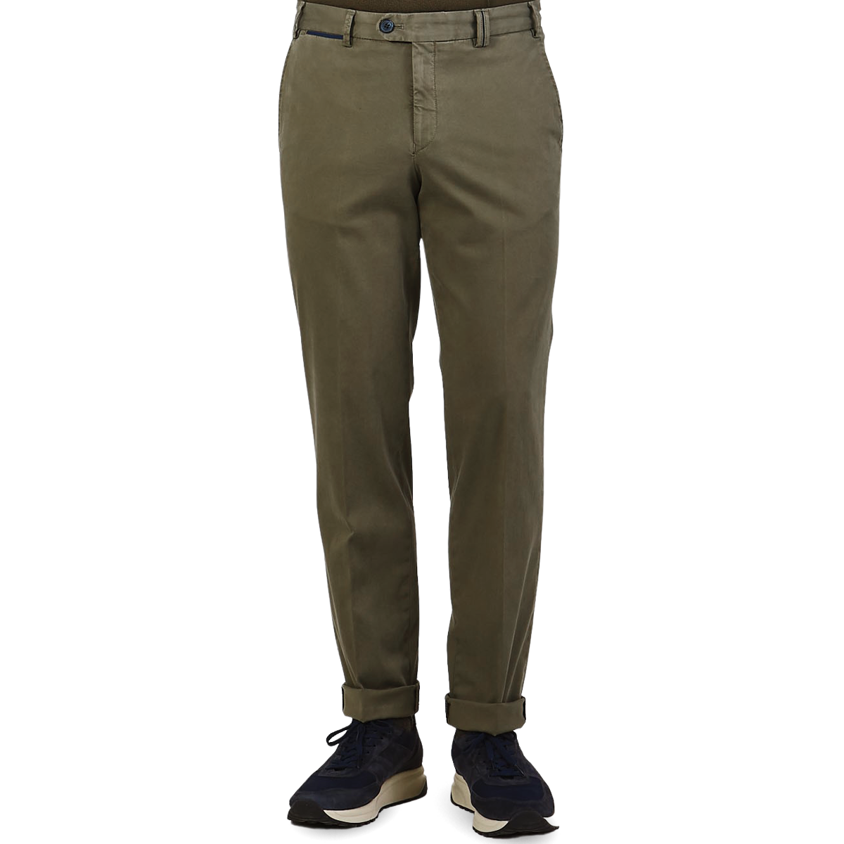 Hiltl Washed Green Cotton Stretch Regular Fit Chinos Front