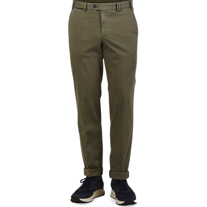 Hiltl Washed Green Cotton Stretch Regular Fit Chinos Front