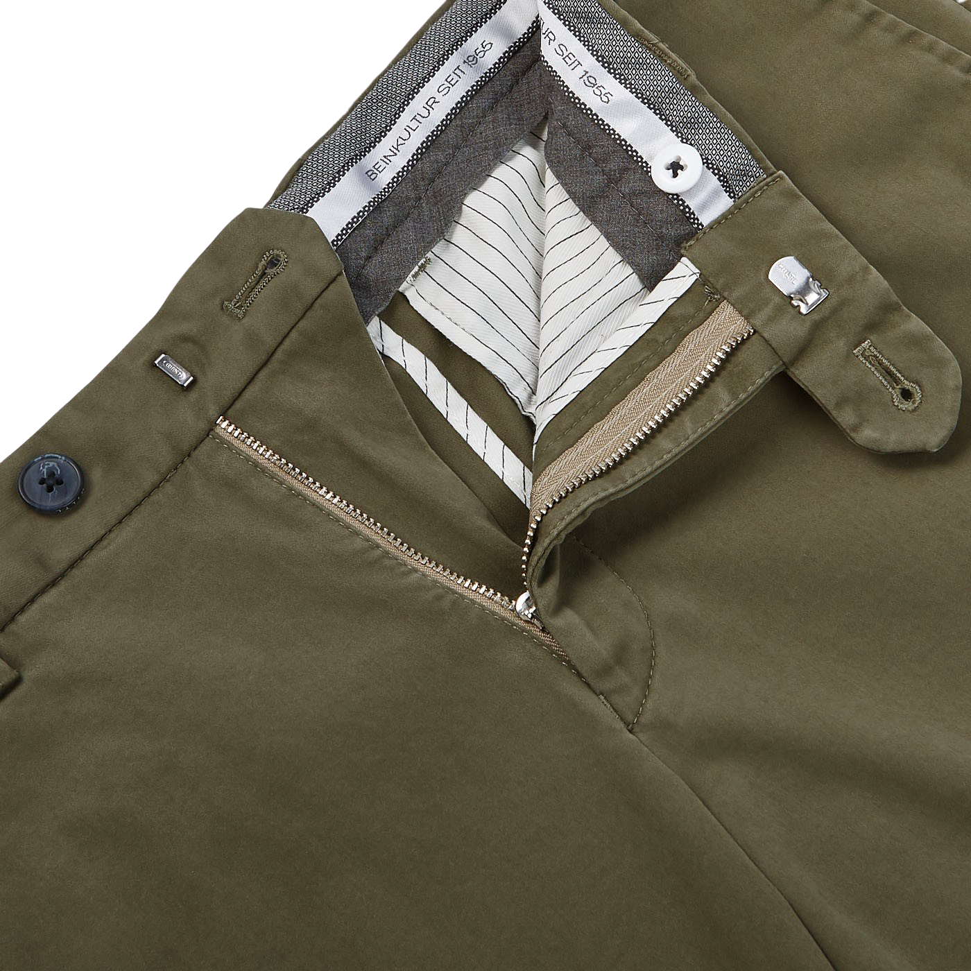 Hiltl Washed Green Cotton Stretch Regular Fit Chinos Zipper