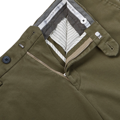 Hiltl Washed Green Cotton Stretch Regular Fit Chinos Zipper