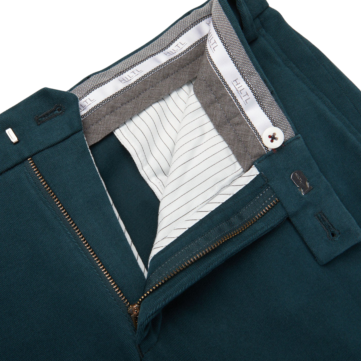 A close up of the Airforce Blue Cotton Stretch Regular Fit Chinos pocket by Hiltl.