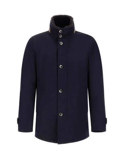 Navy Loro Piana Wool Twill Car Coat