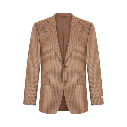 Ginger Dogtooth Notch Lapel Wool/Silk Blazer
