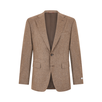 Zigzag Weave Brown Notch Lapel Wool Blazer