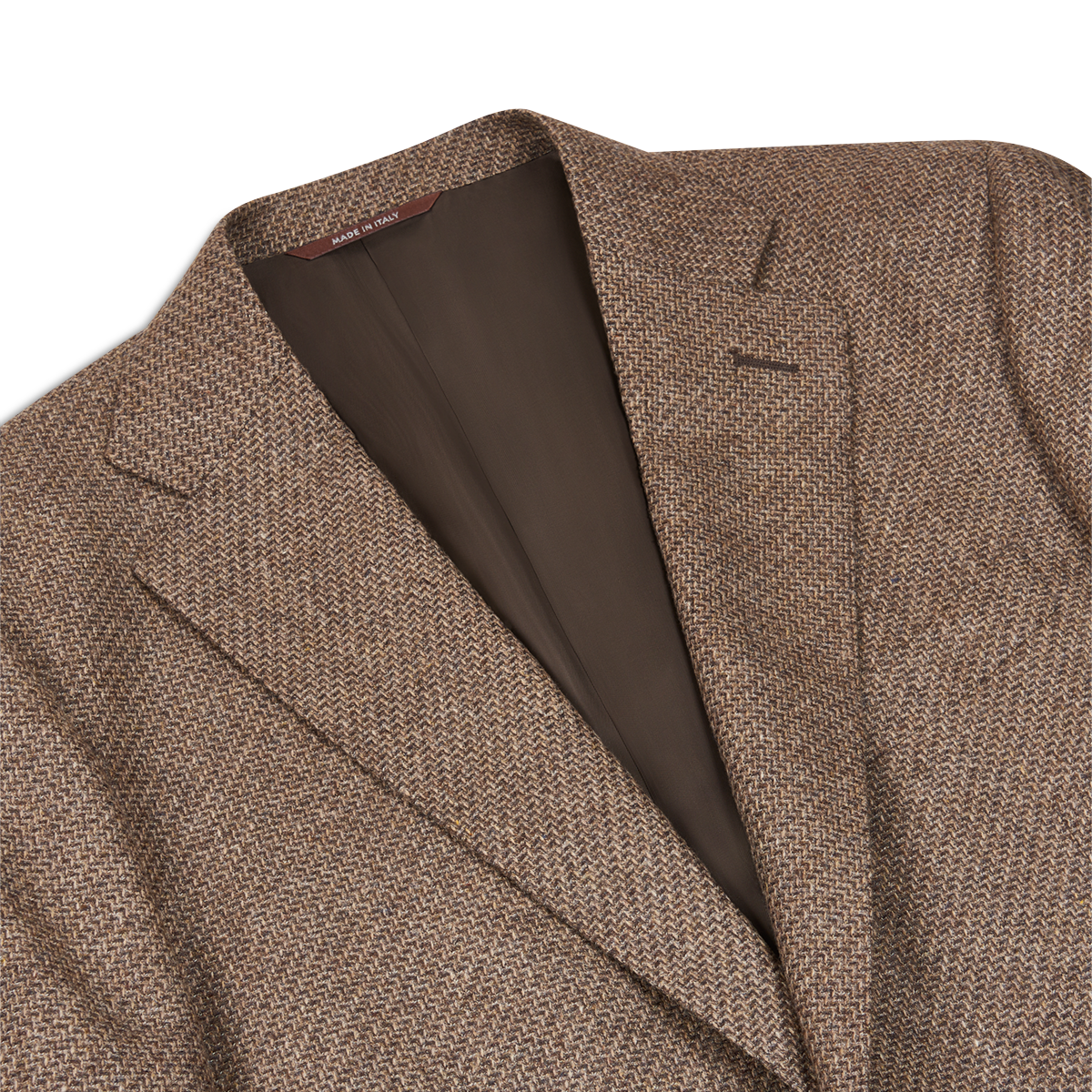 Zigzag Weave Brown Notch Lapel Wool Blazer