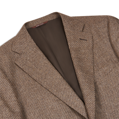 Zigzag Weave Brown Notch Lapel Wool Blazer