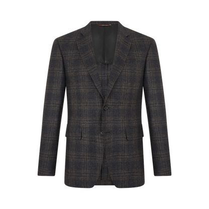 Grey/Brown Check Textured Wool Flannel Kei Blazer
