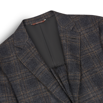 Grey/Brown Check Textured Wool Flannel Kei Blazer
