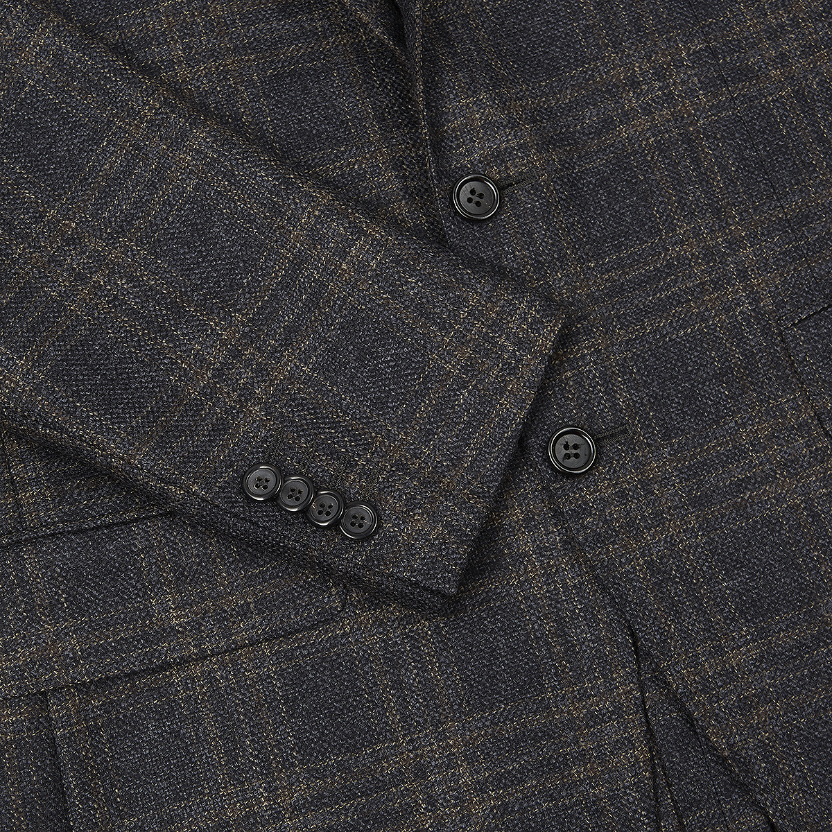 Grey/Brown Check Textured Wool Flannel Kei Blazer