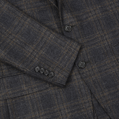 Grey/Brown Check Textured Wool Flannel Kei Blazer