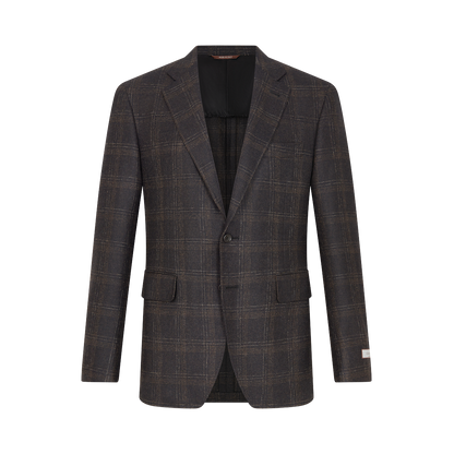 Brown Windowpane Check Wool Unlined Kei Blazer