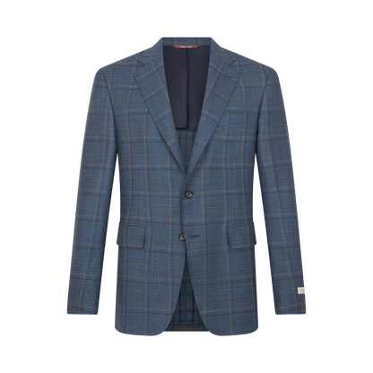 Blue Windowpane Check Wool Kei Unlined Blazer