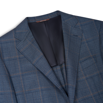 Blue Windowpane Check Wool Kei Unlined Blazer