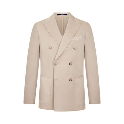 Beige Cotton Double Breasted Blazer