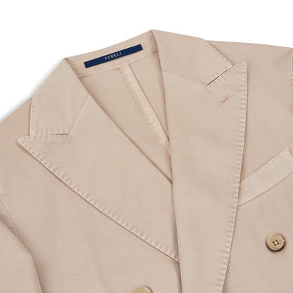 Beige Cotton Double Breasted Blazer