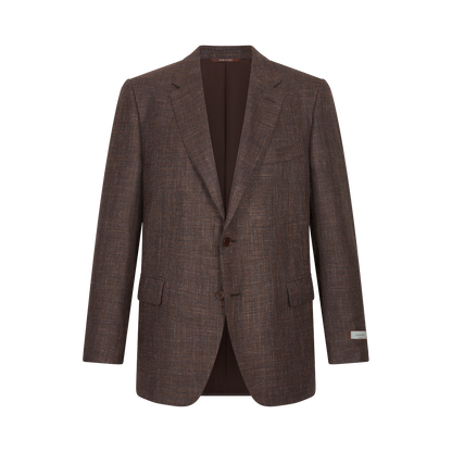 Brown Melange Wool Silk Linen Drop 6 Blazer