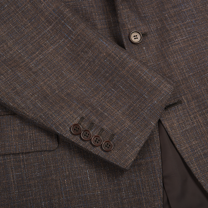 Brown Melange Wool Silk Linen Drop 6 Blazer