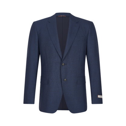 Navy Blue Gingham Wool Blazer