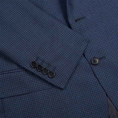 Navy Blue Gingham Wool Blazer