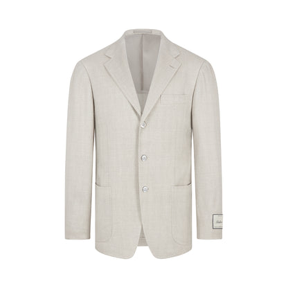 Silver Grey Wool/Silk/Linen Herringbone