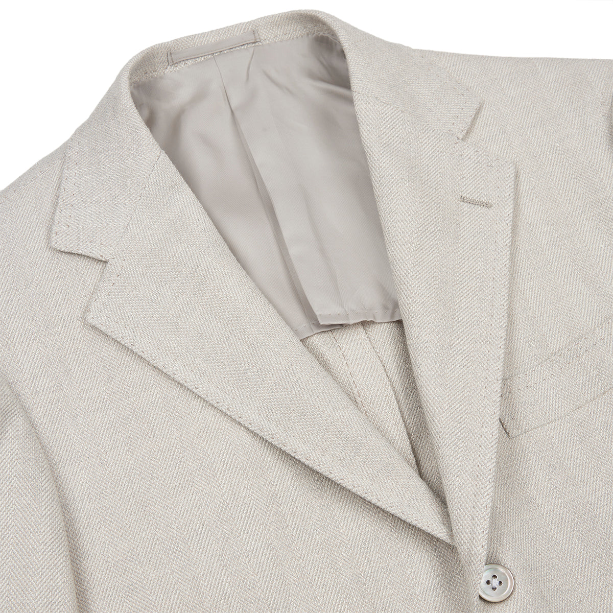 Silver Grey Wool/Silk/Linen Herringbone