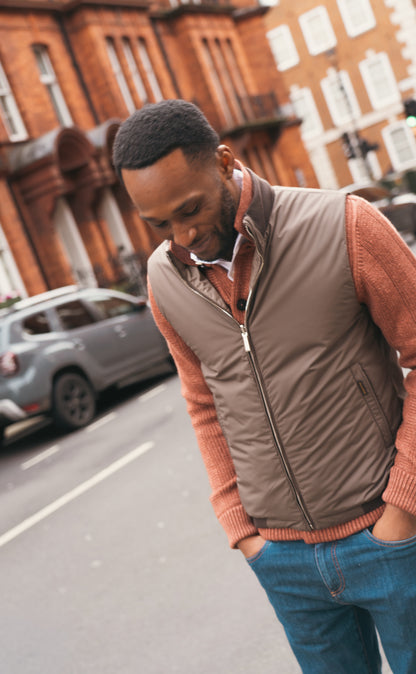 Taupe Visone Nylon Fioresi Reversible Gilet