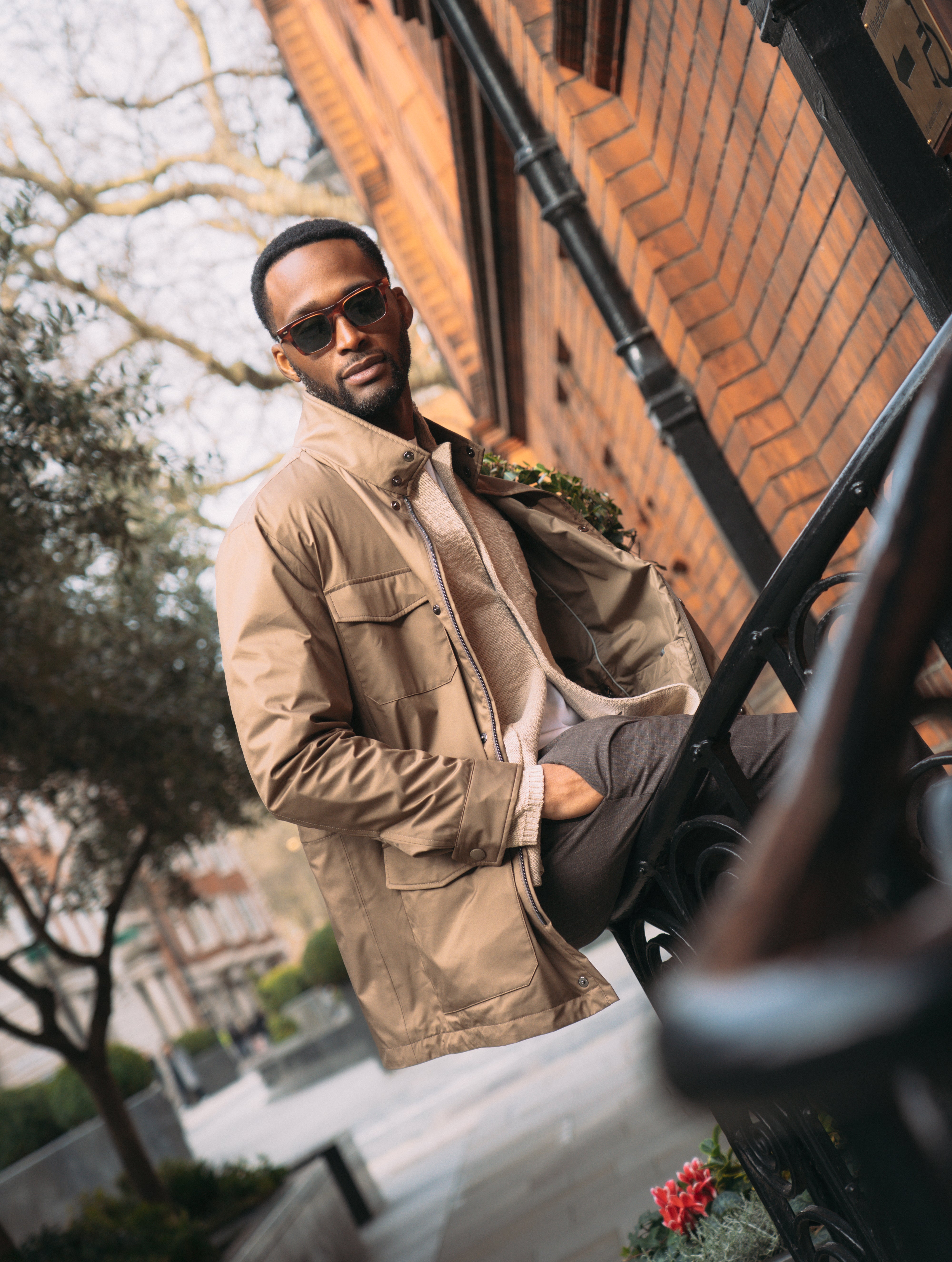 Rust Brown Nylon Four Pocket Field Coat