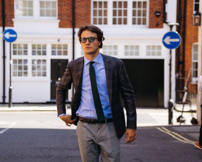 Grey/Brown Check Textured Wool Flannel Kei Blazer