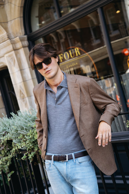 Ginger Dogtooth Notch Lapel Wool/Silk Blazer