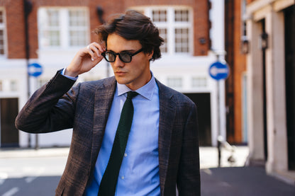 Grey/Brown Check Textured Wool Flannel Kei Blazer