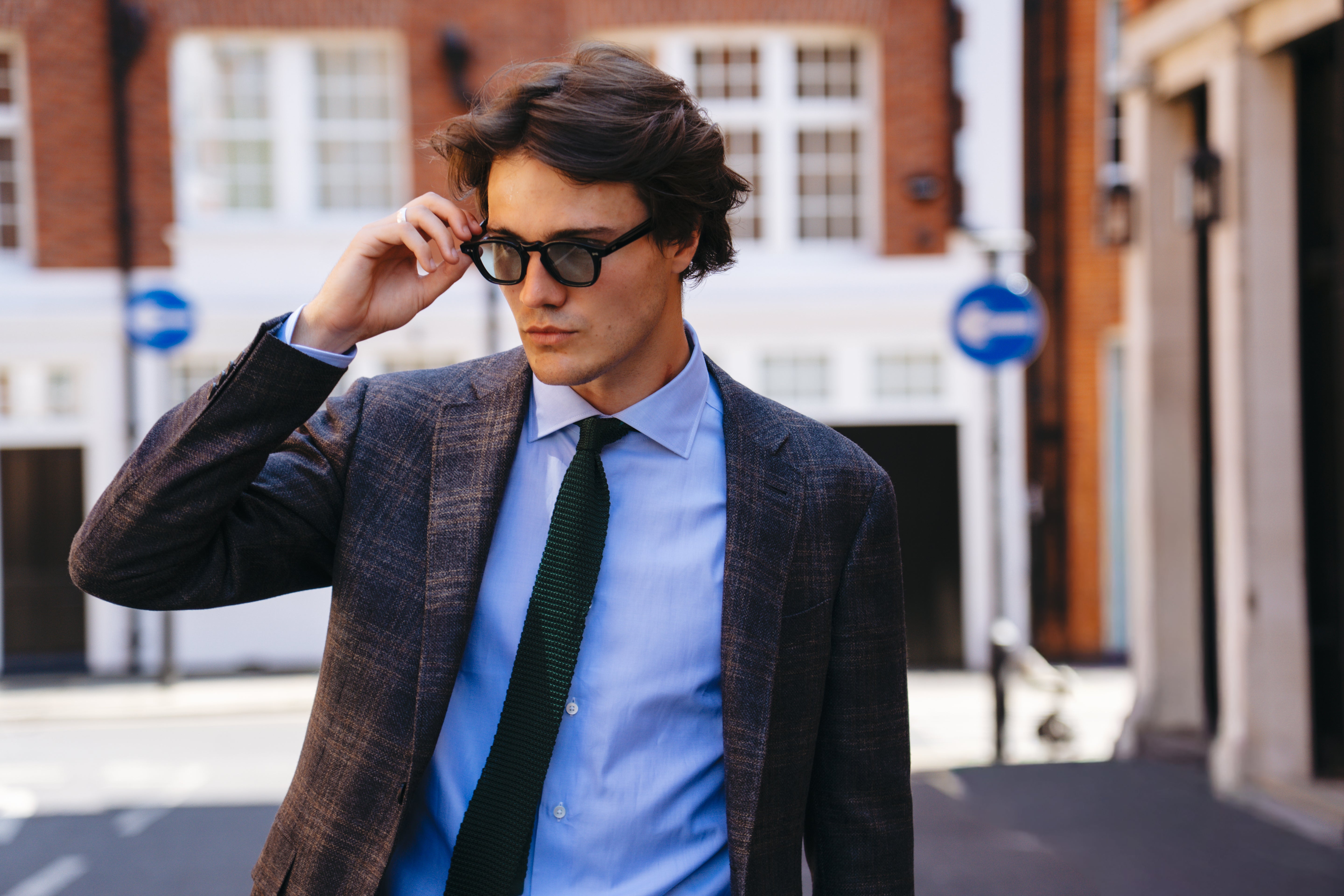 Grey/Brown Check Textured Wool Flannel Kei Blazer