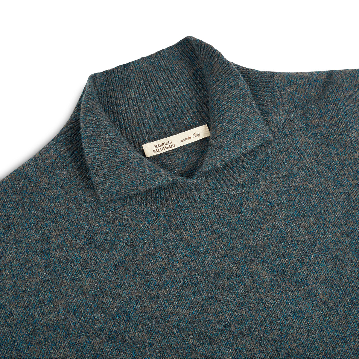Green Melange Wool Polo Crew Neck Sweater