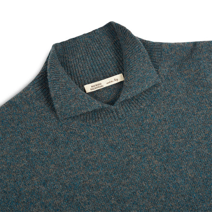 Green Melange Wool Polo Crew Neck Sweater