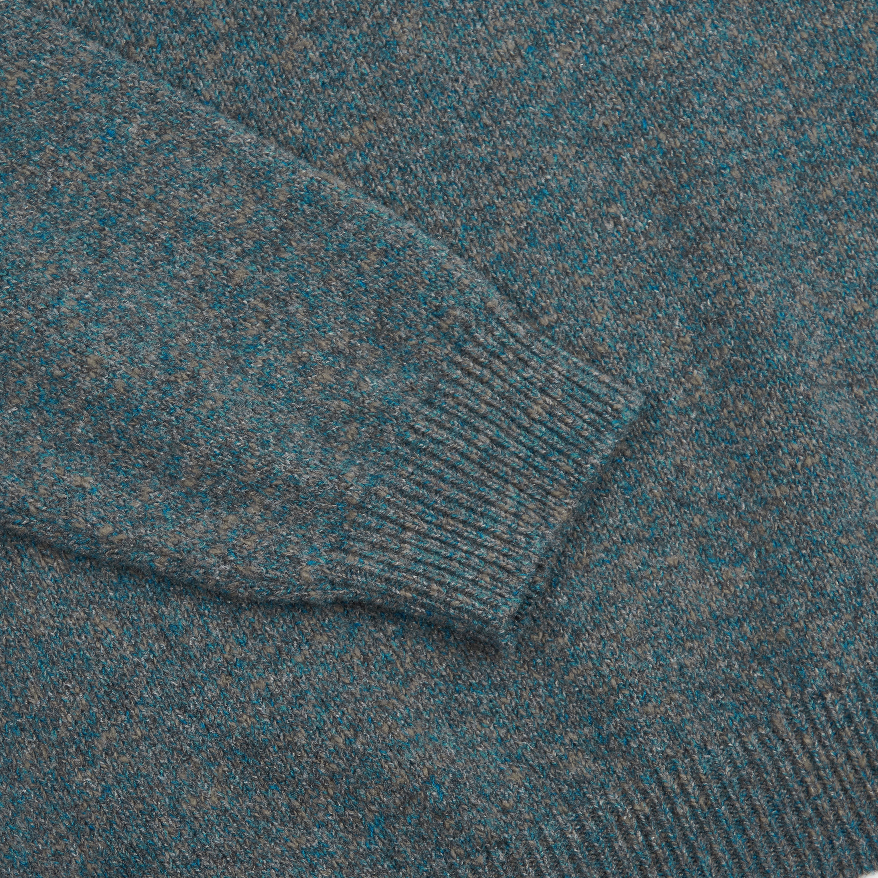 Green Melange Wool Polo Crew Neck Sweater