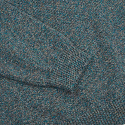 Green Melange Wool Polo Crew Neck Sweater