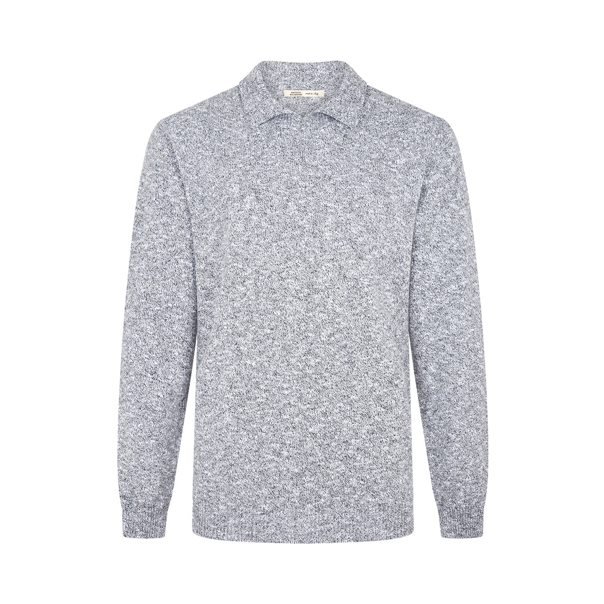 Grey Melange Wool Polo Crew Neck Sweater