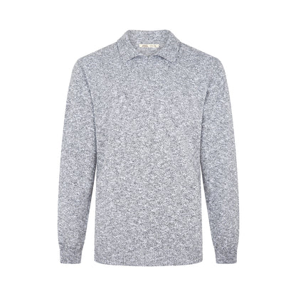 Grey Melange Wool Polo Crew Neck Sweater