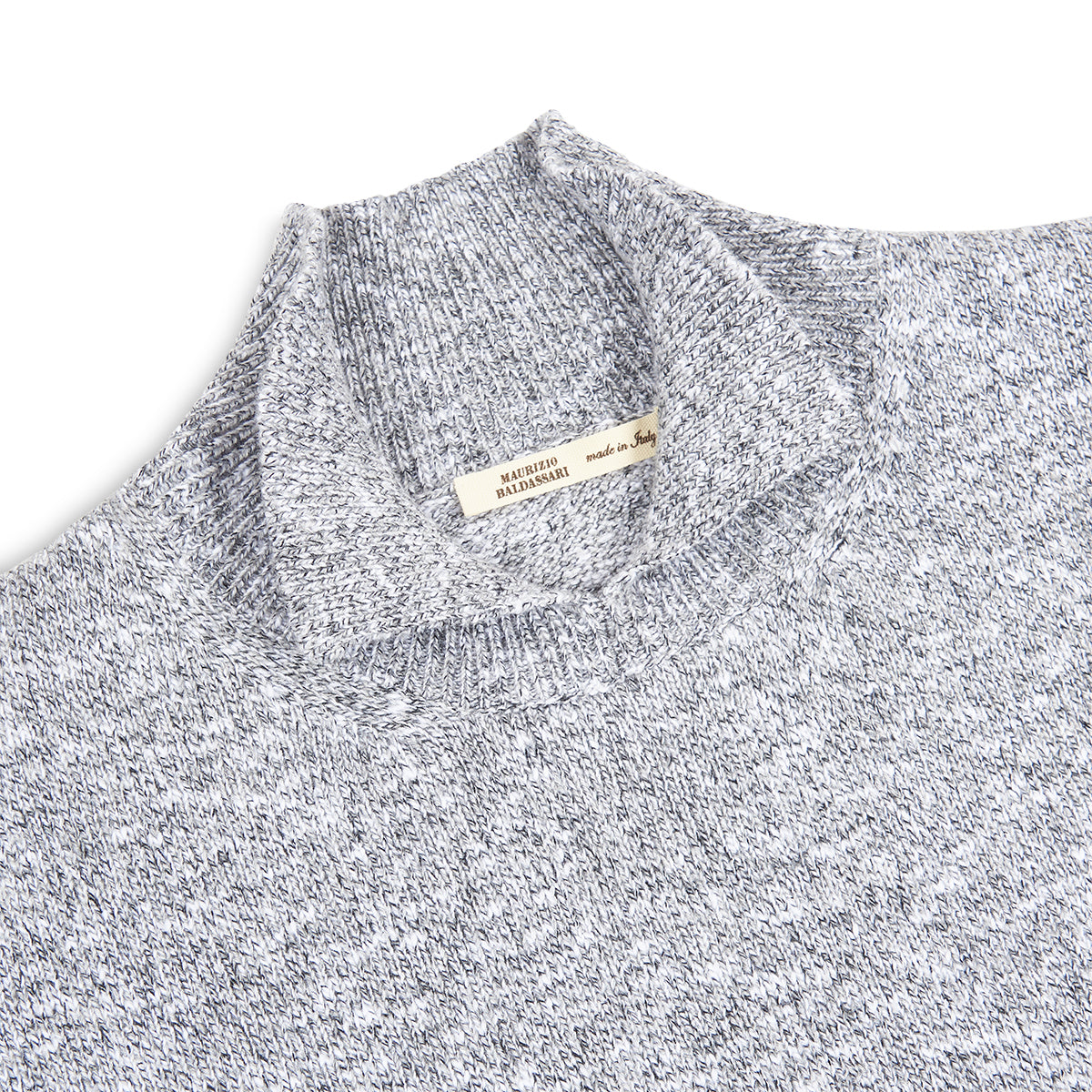 Grey Melange Wool Polo Crew Neck Sweater