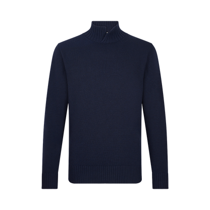Navy Wool/Cashmere Blend Open Turtle Neck Sweater