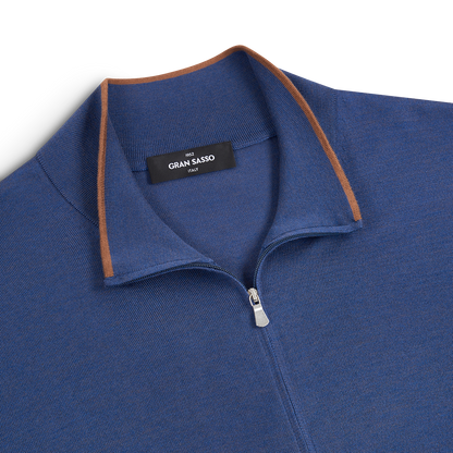 Blue Silk/Cotton Blend Full Zip Cardigan