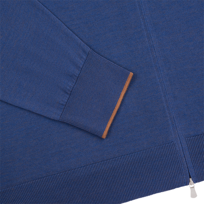 Blue Silk/Cotton Blend Full Zip Cardigan