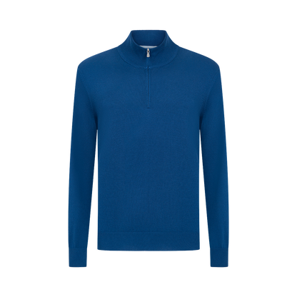 Royal Blue Egyptian Cotton 1/4 Zip Sweater