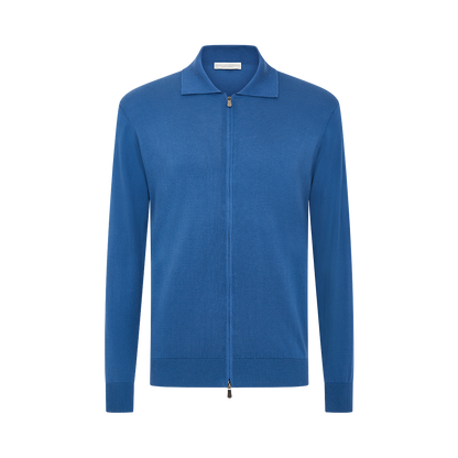 Blue Cotton Zip Cardigan