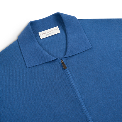 Blue Cotton Zip Cardigan